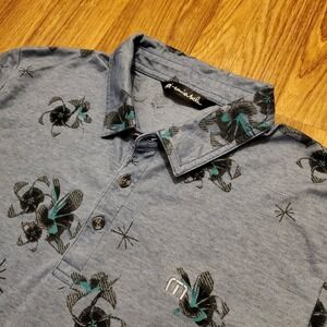 Travis Mathew Golf Polo‎ Shirt Men Large Blue Floral Print Kiva Dunes Course